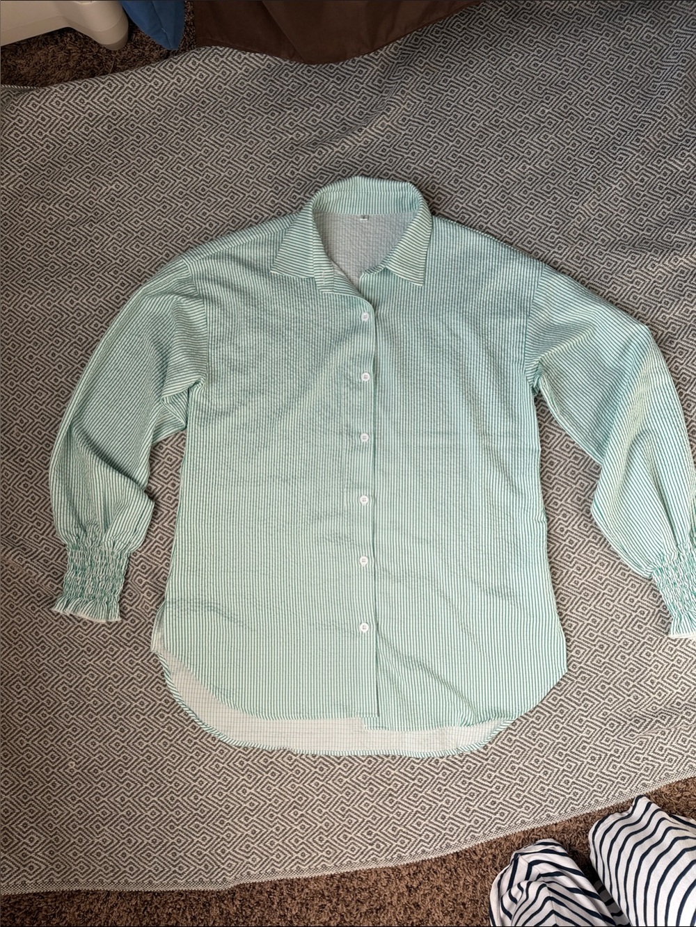 Vintage Mint Green Striped Button-Down Shirt